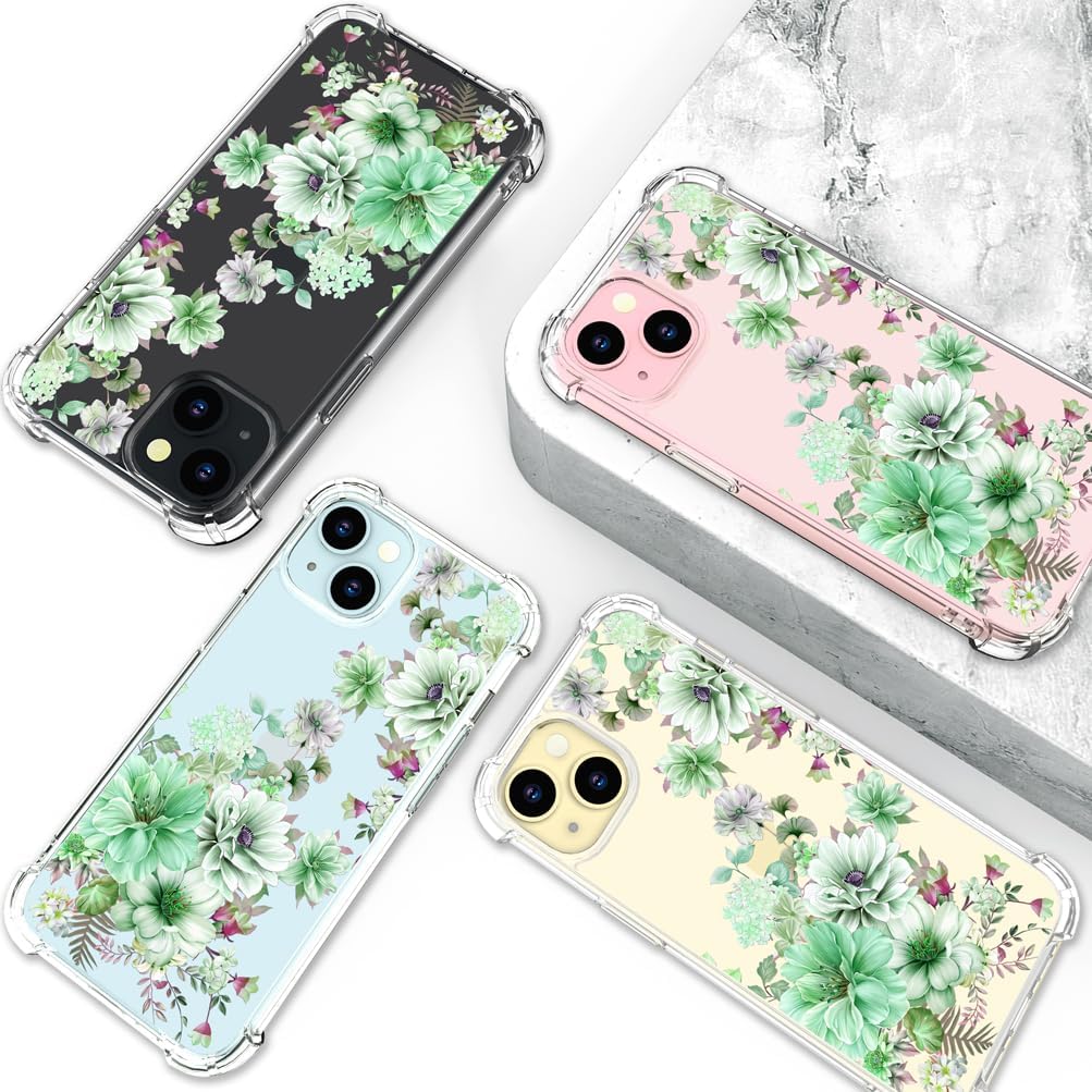 Funda para iPhone 15 con diseño floral, bonita y transparente, para mujeres y niñas, compatible con iPhone 15, diseño de dalias maravillosas, color