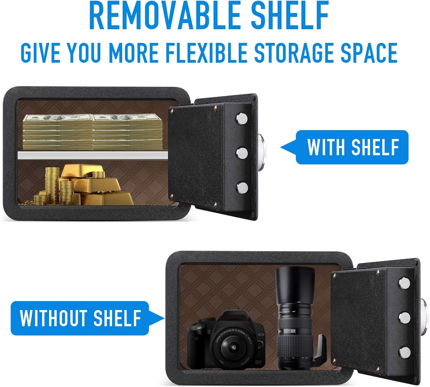 Tenamic Caja de seguridad biométrica de huellas dactilares, 0.85 pies cúbicos, impermeable, con luz de inducción y cuero, acero de aleación sólida