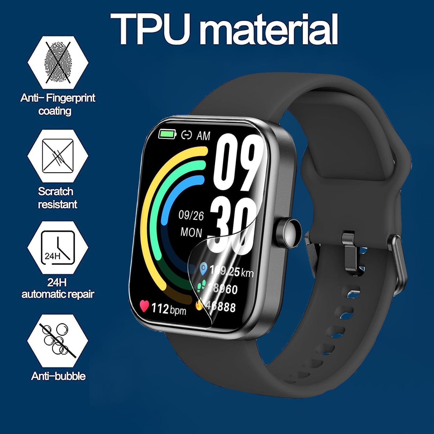Protector de pantalla compatible con TOZO S3 Smart Watch, 6 unidades Película transparente de TPU de cobertura completa compatible con TOZO S3 Smart