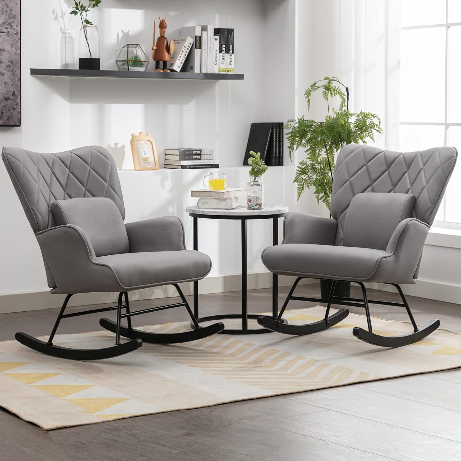 Mecedora para habitación del bebé con silla deslizante tapizada para guardería, sillón con respaldo alto, cómodo balancín para guardería, sala de
