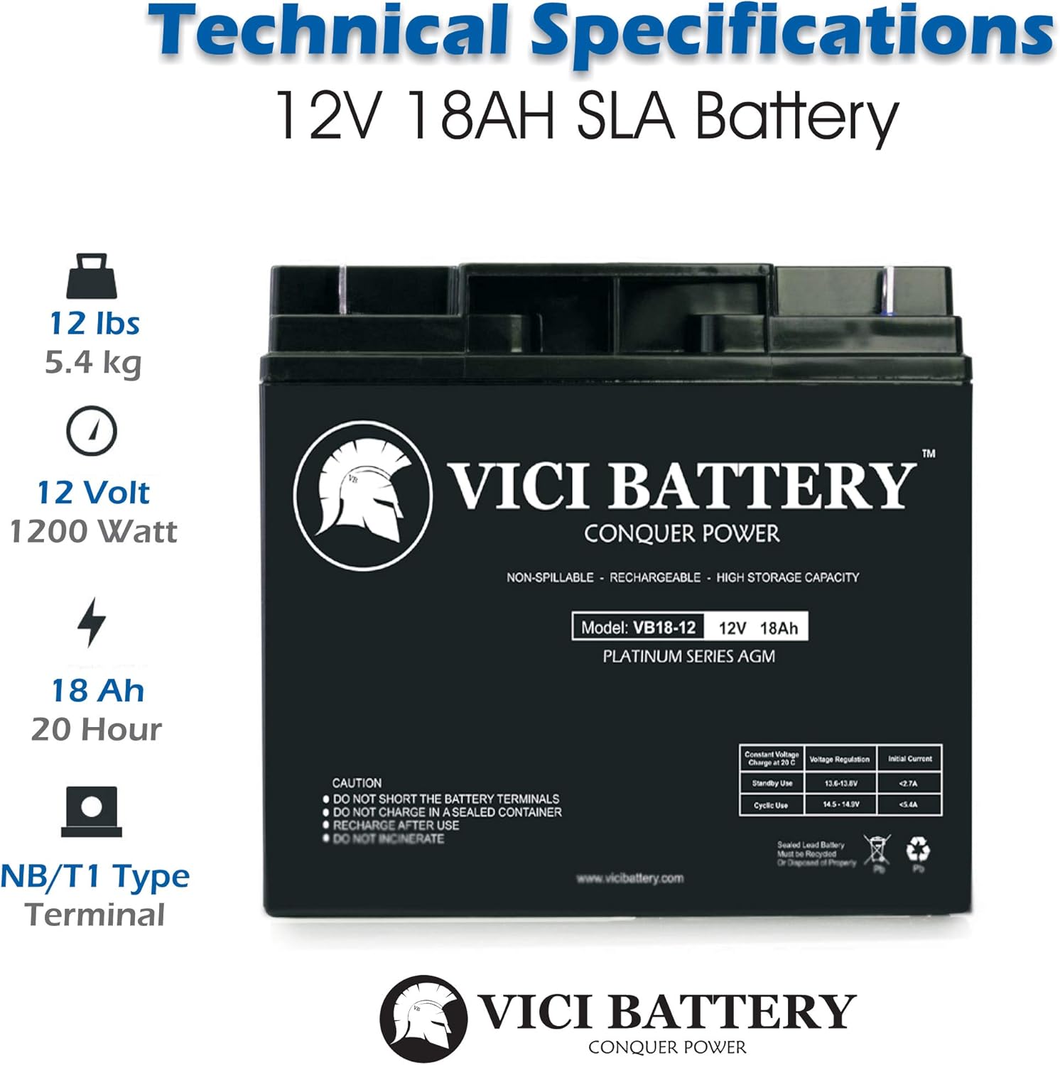 VICI Battery VB18-12 – Reemplazo de 12V 18AH para batería de plomo sellada 6FM17 6-FM-17 12V 18Ah