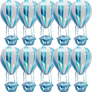 Zerodeko 10 globos de aluminio, forma de globo aerostático, azul, suministros de fiesta, autosellado, unisex, cumpleaños, baby shower, boda, Zerodeko 10 globos de aluminio, forma de globo aerostático, azul, suministros de fiesta, autosellado, unisex, cumpleaños, baby shower, boda,
