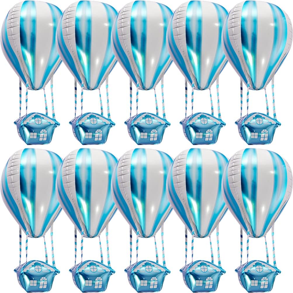 Zerodeko 10 globos de aluminio, forma de globo aerostático, azul, suministros de fiesta, autosellado, unisex, cumpleaños, baby shower, boda,