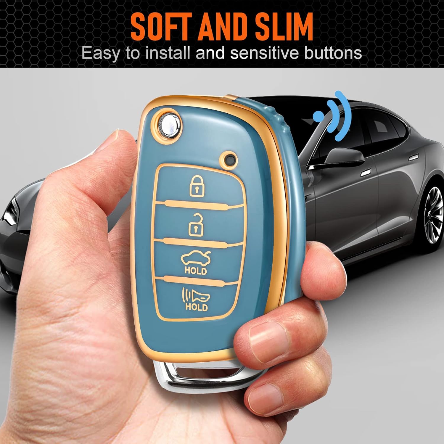 Funda para llavero Hyundai Accesorios para Elantra Sonata Tucson Santa fe Ioniq GT 4 botones, funda de TPU (azul)