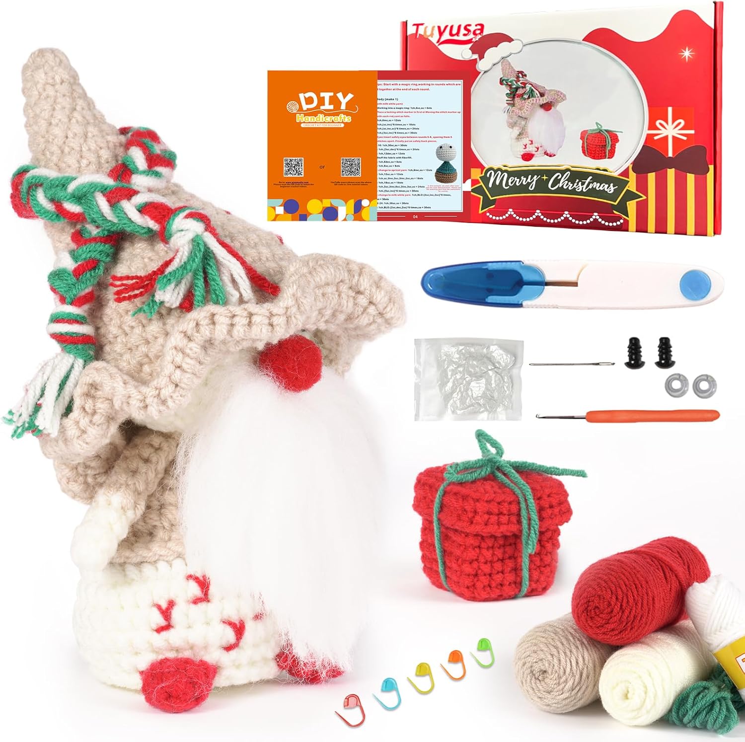 Tuyusa Kit de ganchillo de Navidad para principiantes, kit de ganchillo regalos para Navidad, kit de ganchillo para principiantes para niños y