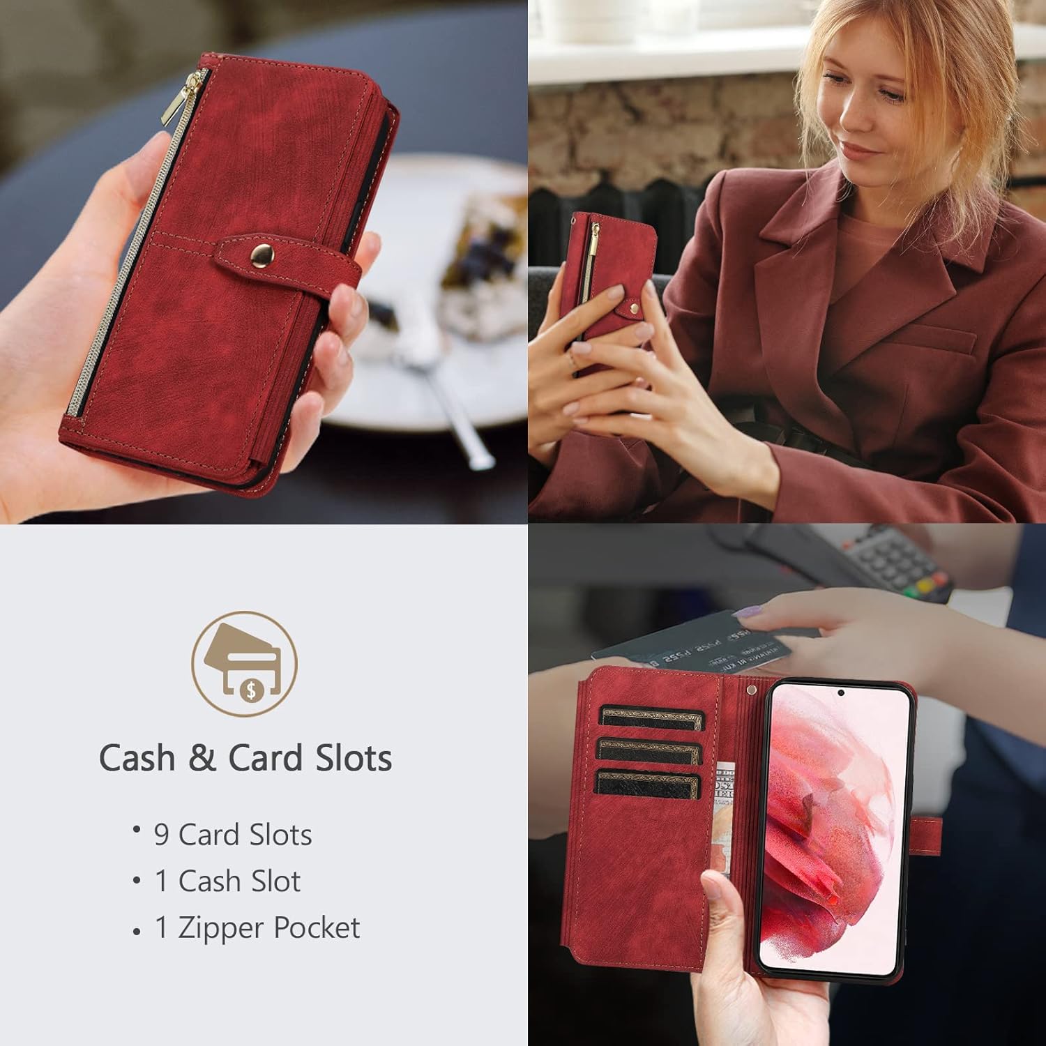 UEEBAI Funda para iPhone XR, 9 ranuras para tarjetas, cartera de cuero retro, a prueba de golpes, con correa de mano, ranuras para tarjetas,