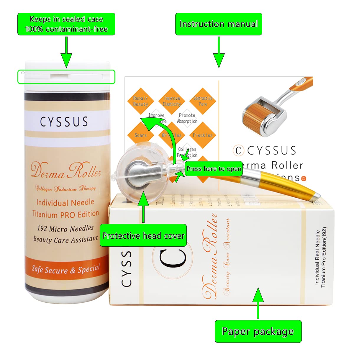 Derma Roller Profesional Aguja Real Individual Titanio 192 Micro Agujas Cosmética Microdermoabrasión Instrumento Microneedling – Caja de