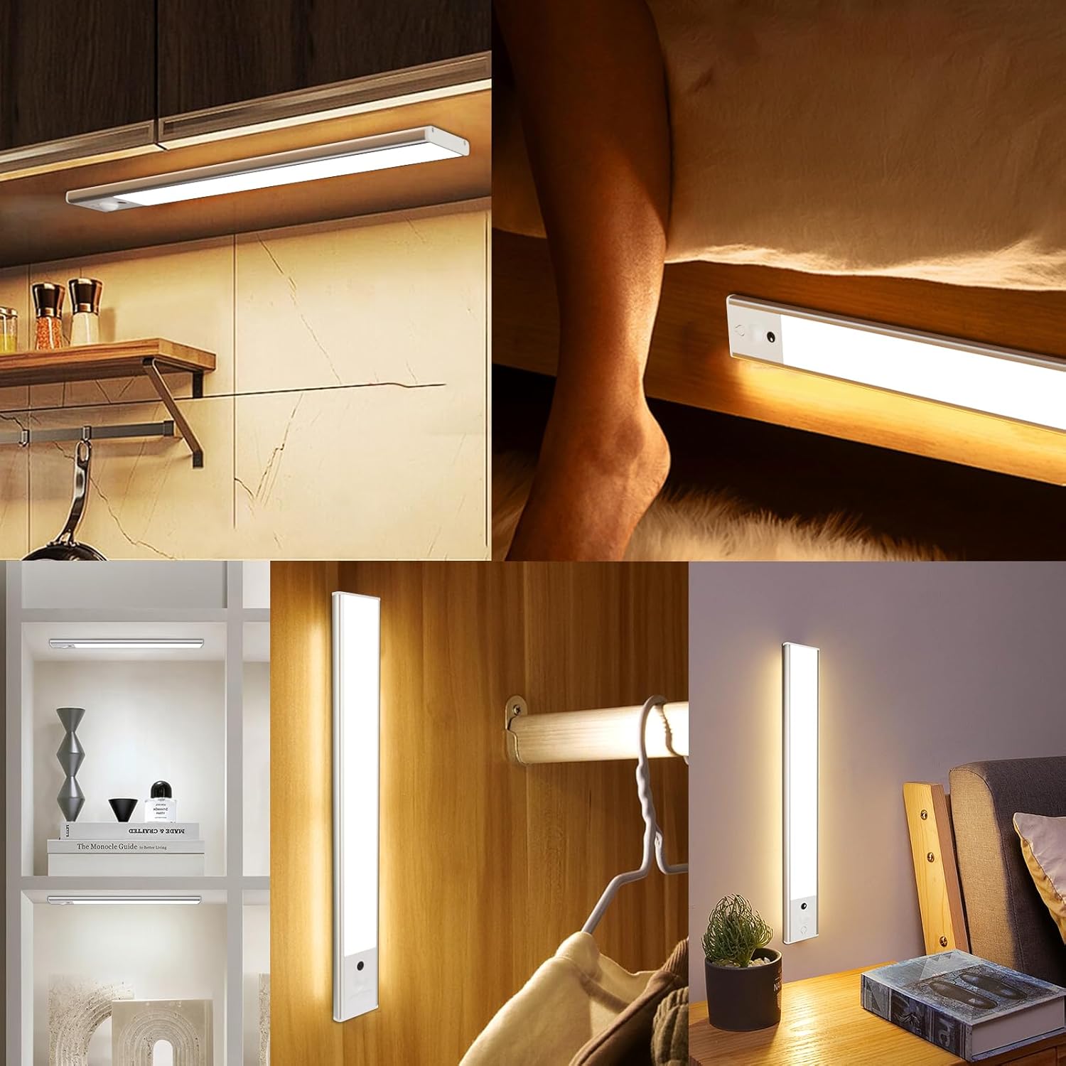 2023 120 luces LED para debajo del gabinete, 3 temperaturas de color, paquete de 2 luces con sensor de movimiento de 11.8 in para interiores, luces