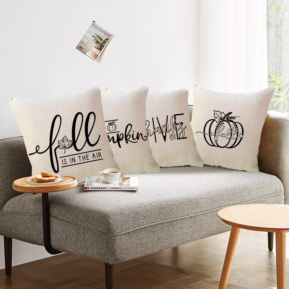 ULOVE LOVE YOURSELF Fundas de almohada de 18 x 18 pulgadas con diseño de calabaza con texto en inglés “Give Thank Thing”, fundas de cojín de granja