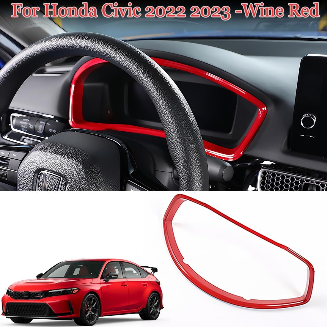 Tablero de instrumentos Civic de 11 generación para tablero de instrumentos, marco, cubierta de marco para Honda Civic 2022 2023, ABS rojo vino,