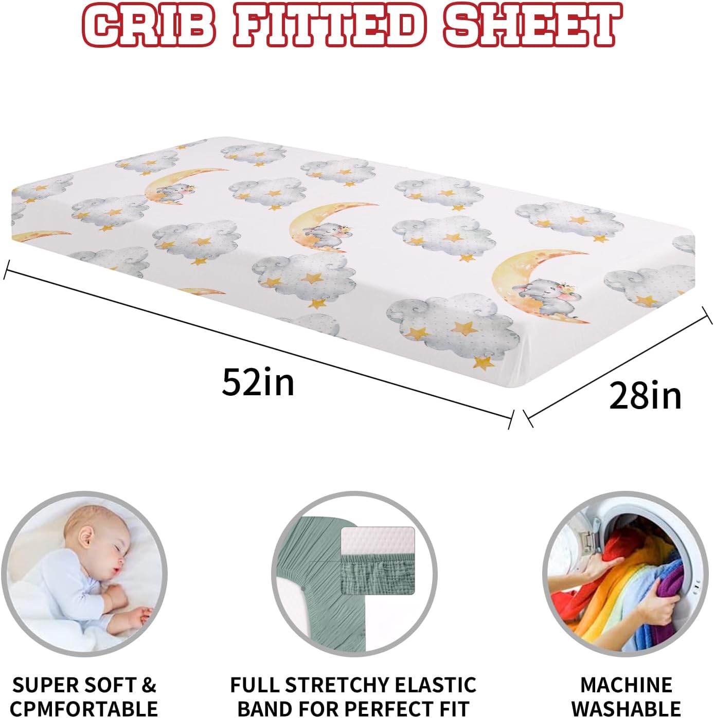 Juego de sábanas personalizado para cuna de elefante bebé juego de ropa de cama personalizado para cuna de 3 piezas con nombre, juego de sábanas