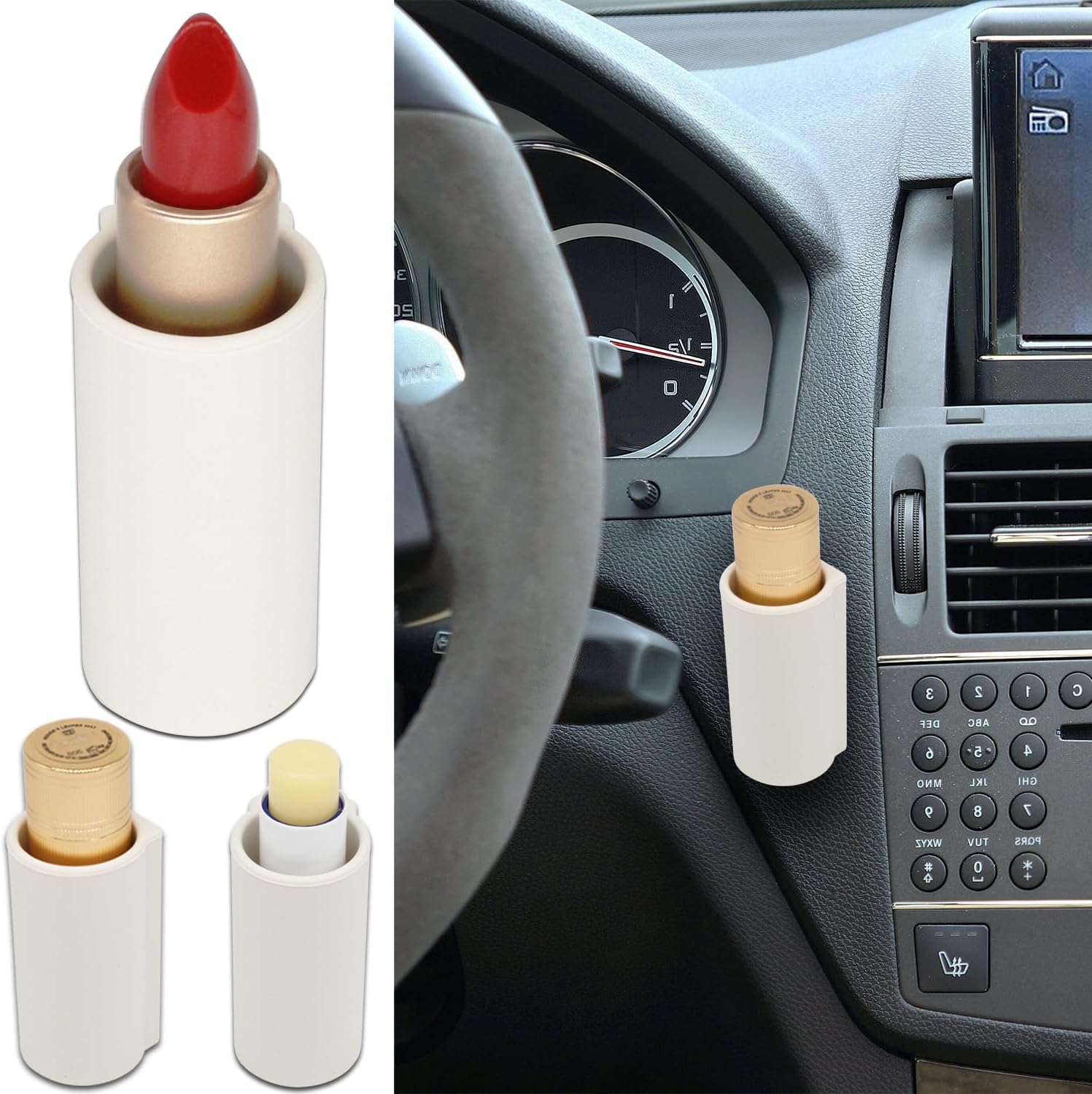 3 soportes para lápiz labial de silicona para automóvil, accesorios de automóvil para mujeres, organizador interior de automóvil (beige)