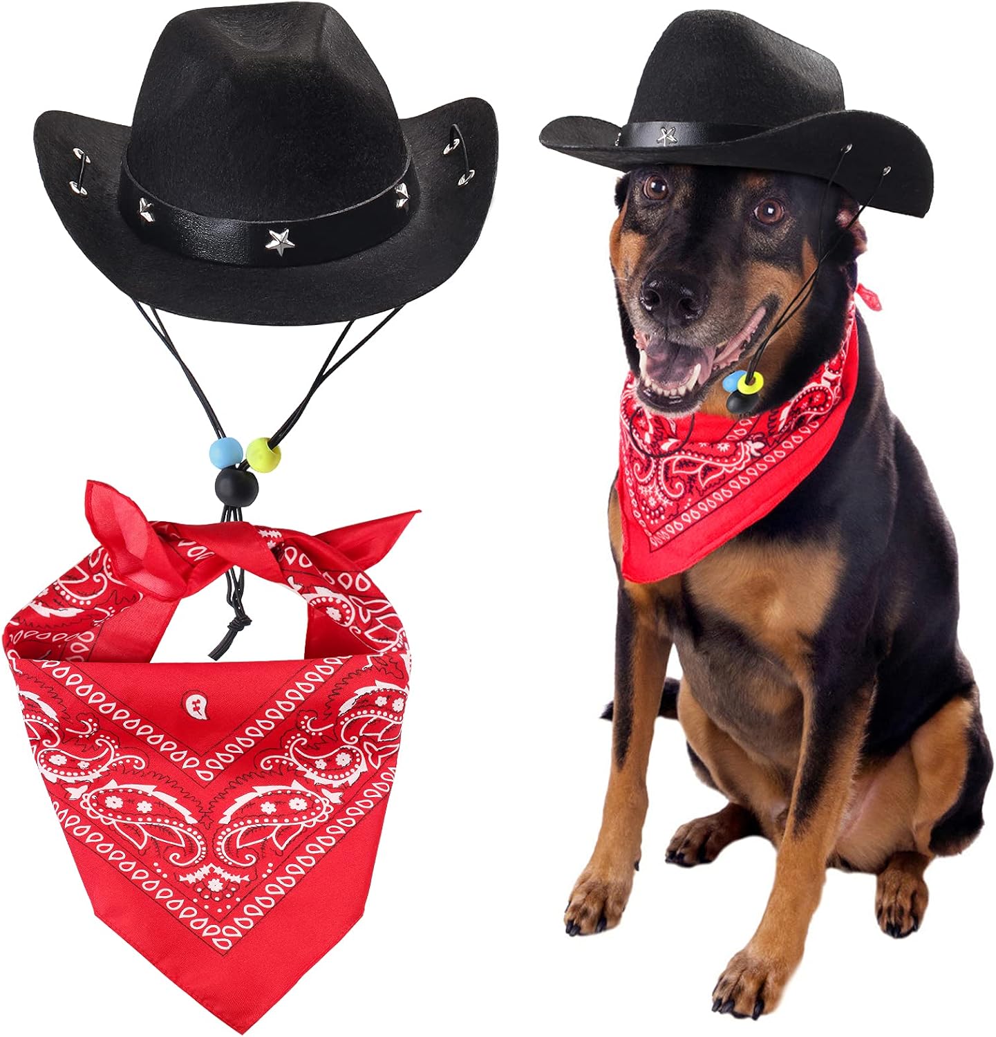 Yewong Accesorios de disfraz de vaquero para mascotas, perro, gato, tamaño de mascota, sombrero de vaquero y bufanda, accesorios de vaquero del