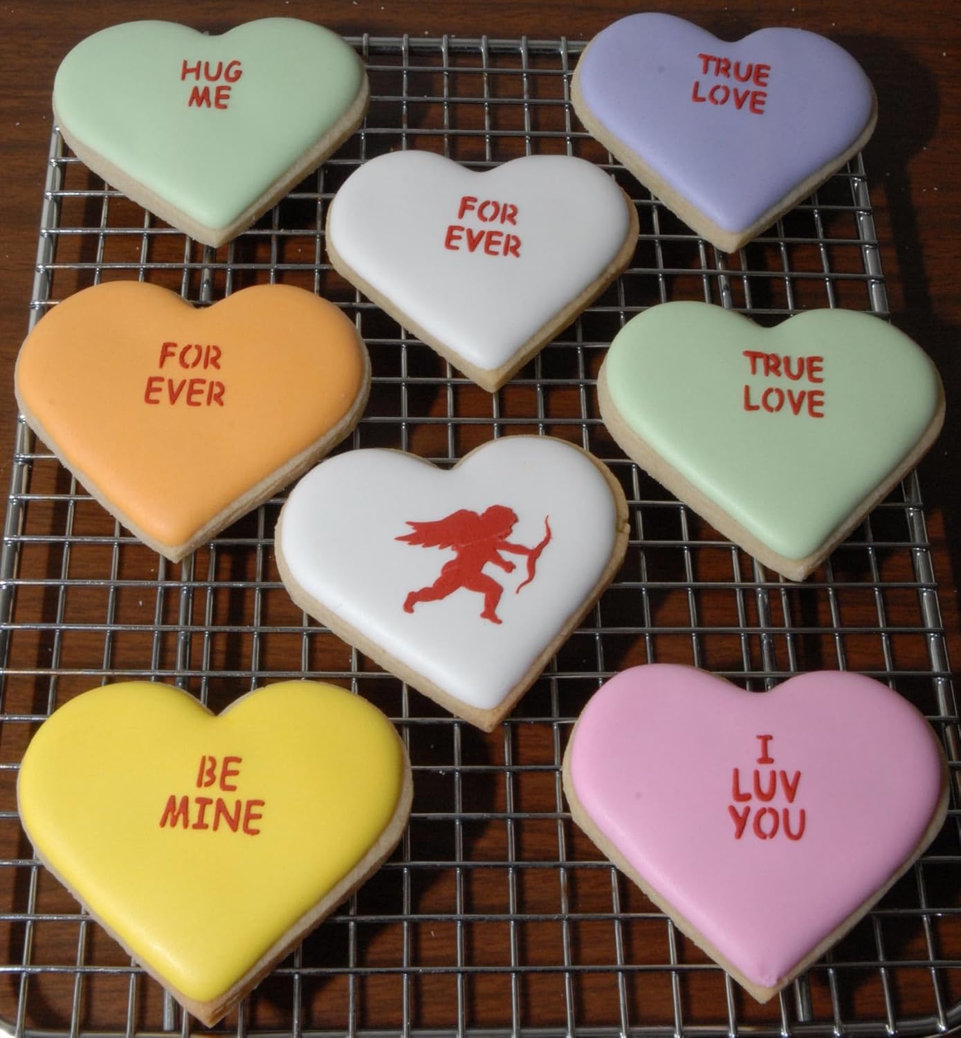 Designer Stencils Candy Heart Sayings – Plantillas para galletas, pequeñas, beigesemitransparentes