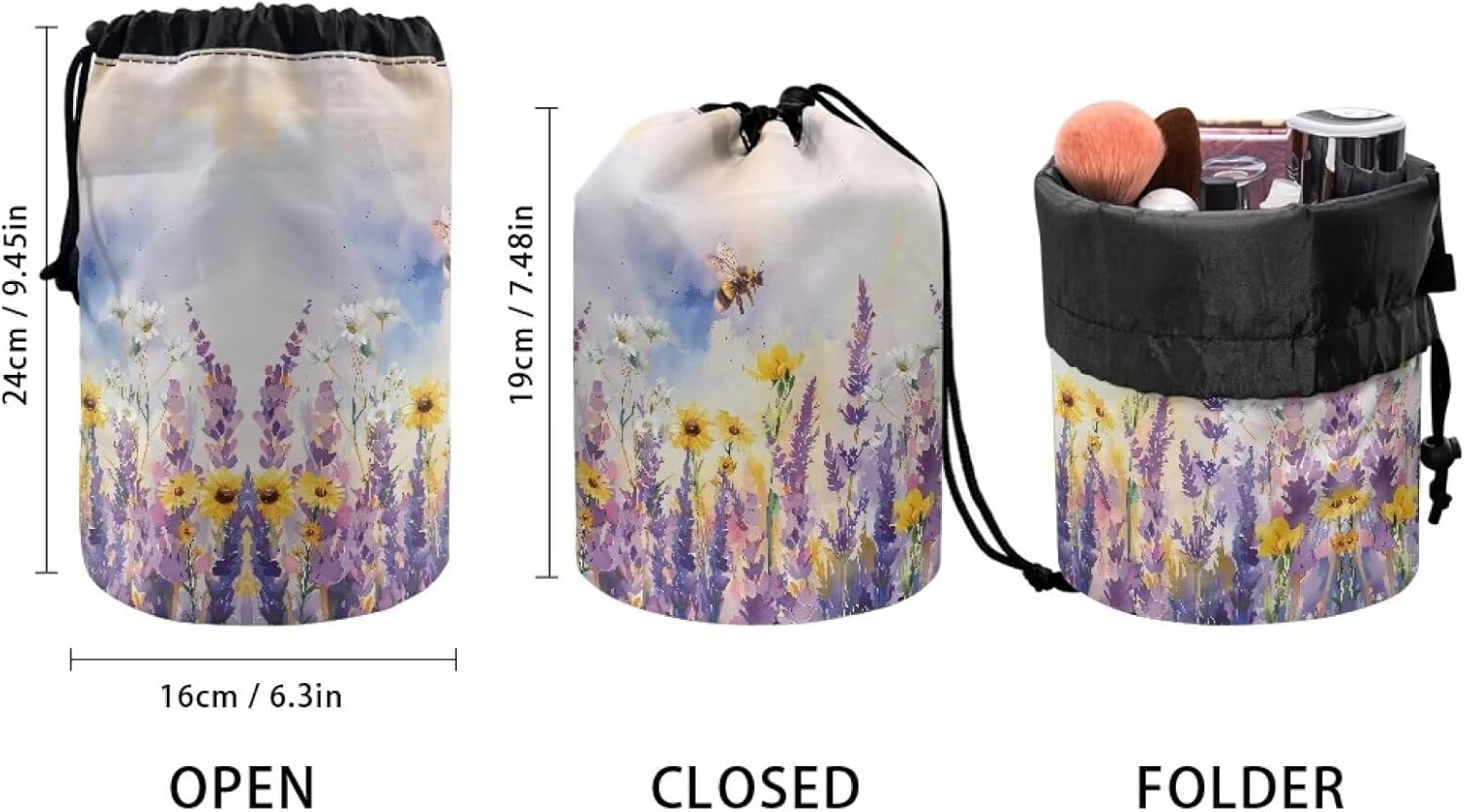 Poceacles Bolsa de cosméticos con cordón para mujer, bolsa de maquillaje de gran capacidad, organizador de artículos de tocador, bolsillo de