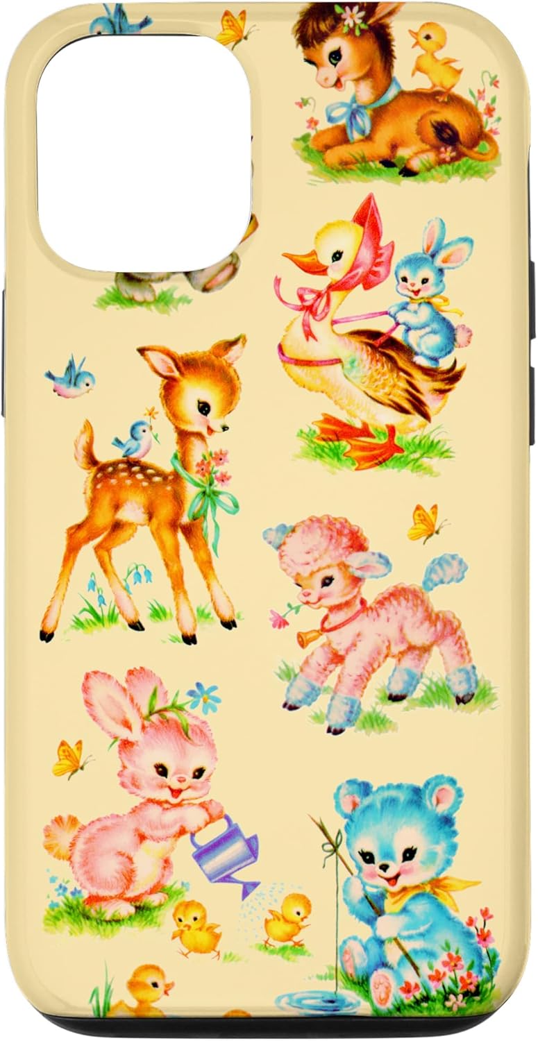 iPhone 14 Vintage Baby Animals Nursery Animals 50’s Retro Amarillo Case