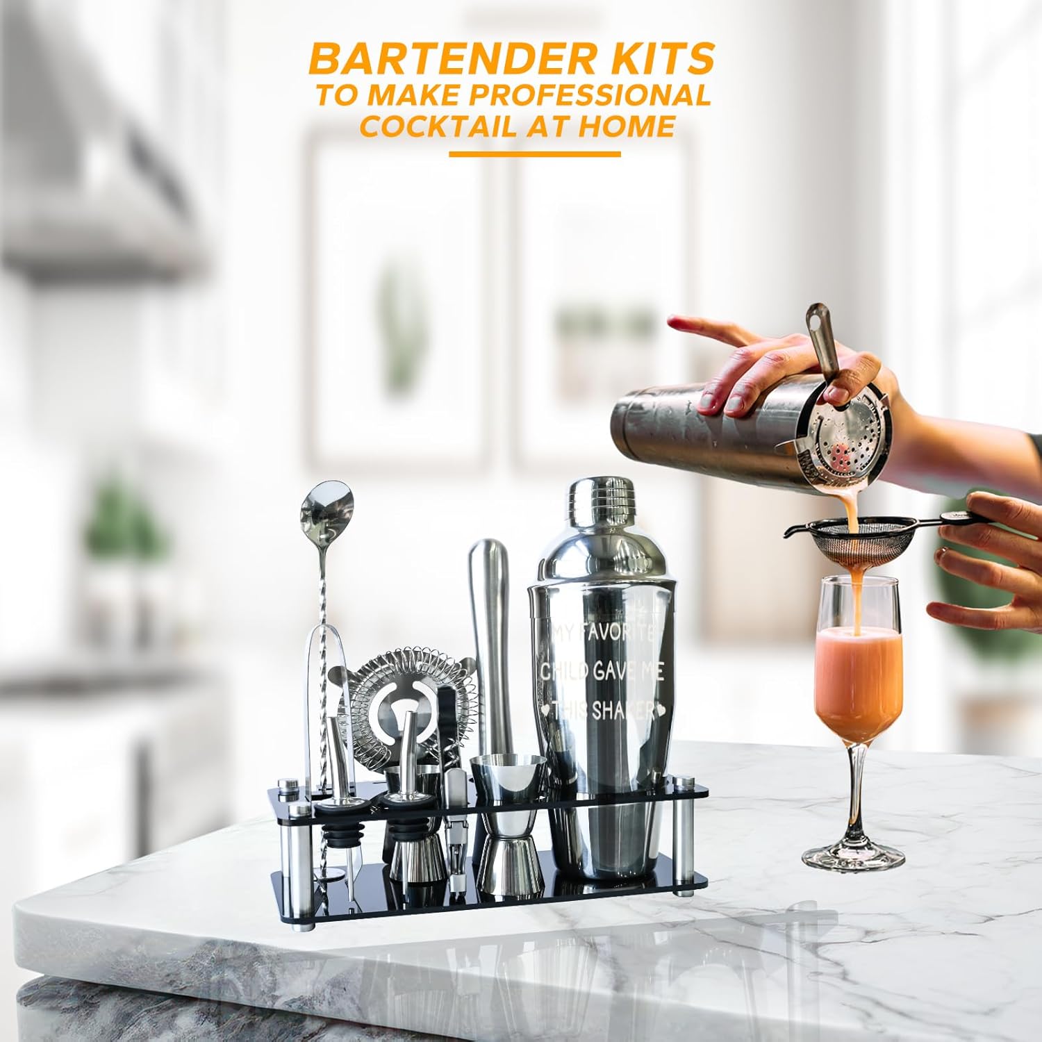 Regalos para hermana, kit de camarero, juego de coctelera de 12 piezas con soporte, grandes accesorios de bar para bebidas mixtas, hogar, bar,