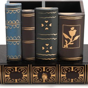 Tosnail Soporte decorativo para bolígrafos con cajón de almacenamiento, organizador de lápices de madera, organizador de libros de biblioteca Tosnail Soporte decorativo para bolígrafos con cajón de almacenamiento, organizador de lápices de madera, organizador de libros de biblioteca
