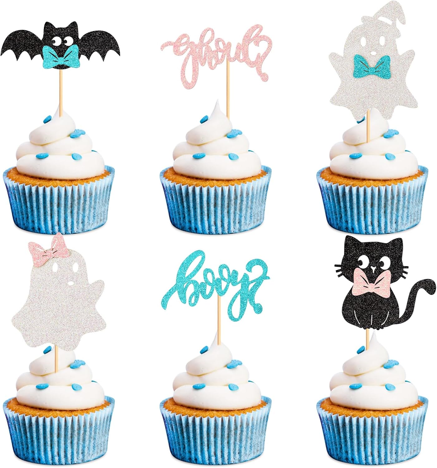 24 piezas de decoración para cupcakes de Halloween para niños o niñas, fantasma, calabaza, uno espeluznante, uno espeluznante, para cupcakes, araña,