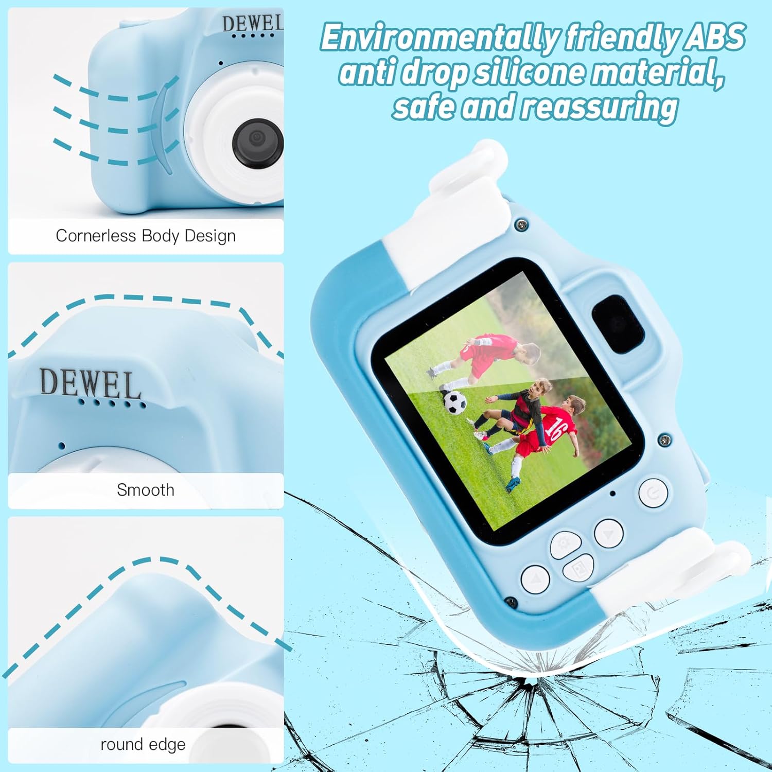 DEWEL Cámara para niños, cámara de juguete, cámara para niños, cámara de video digital selfie HD 1080P para niñosniñas, mini videocámara para niños
