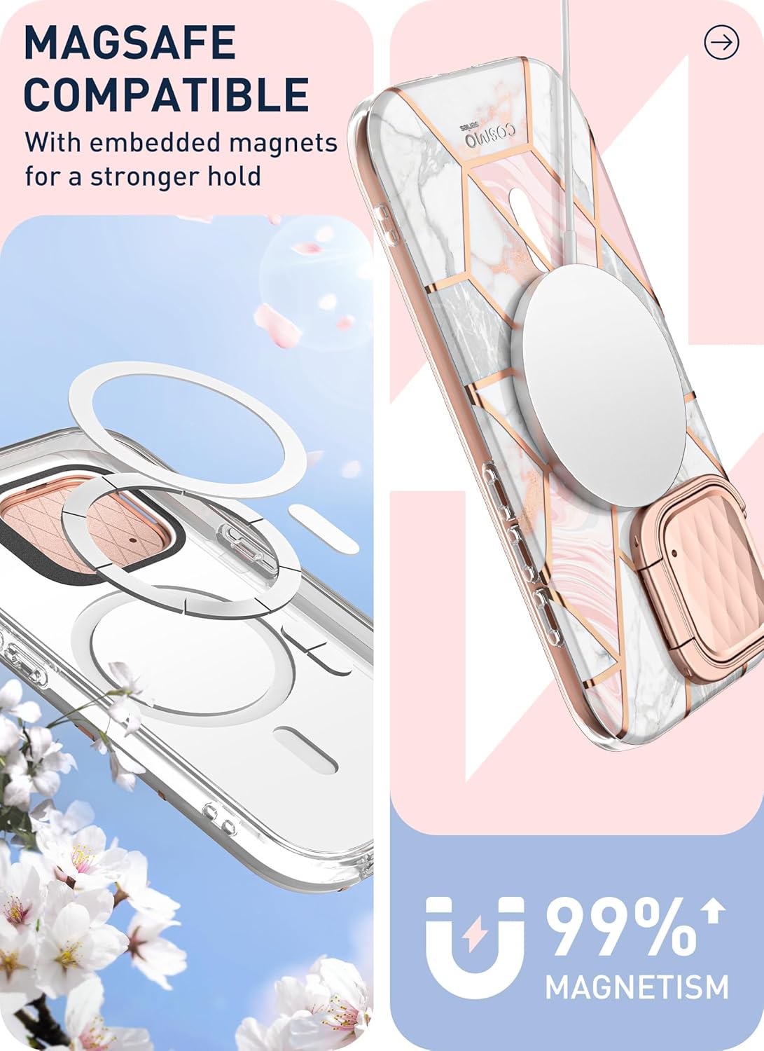 i-Blason Cosmo Mag – Funda para iPhone 15 Pro con soporte para cámara, compatible con MagSafe Funda protectora delgada y elegante de cuerpo completo