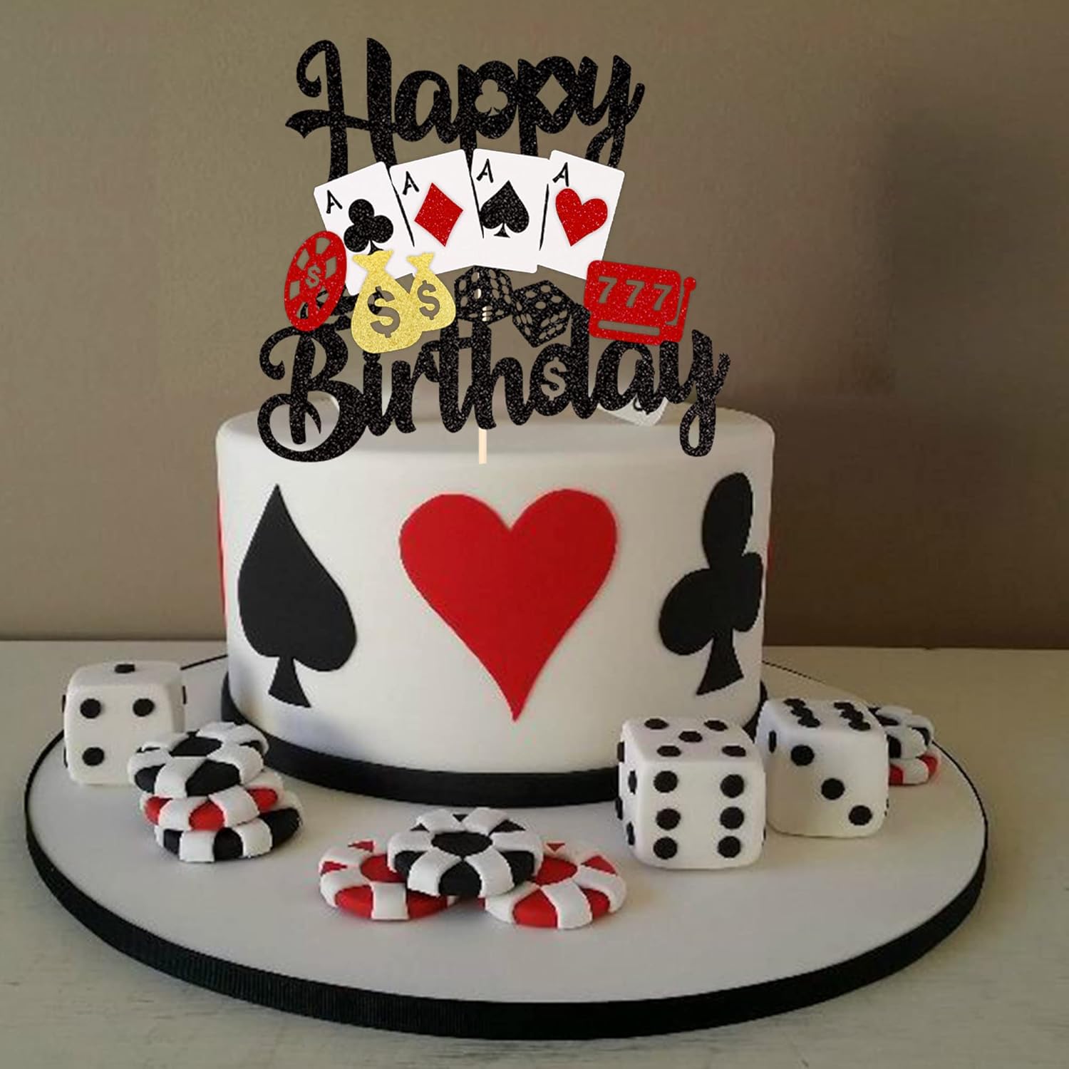 1 pieza de decoración de pastel de casino juego de fichas de juego de póquer feliz cumpleaños pastel Pick decoraciones para Las Vegas Casino noche