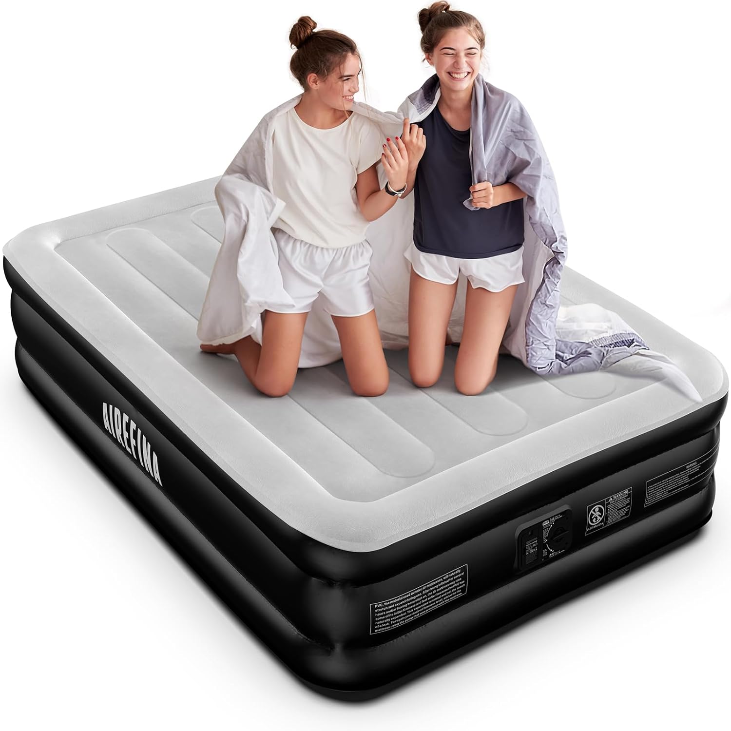 Airefina Colchón de aire mejorado de tamaño matrimonial de 18 pulgadas, cama de aire doble con bomba integrada, colchón inflable de 3 minutos