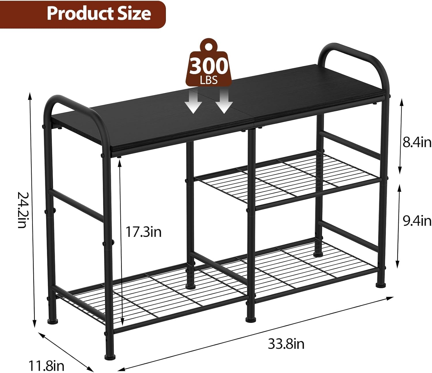 YBING Zapatero para entrada, pequeño almacenamiento de zapatos con banco, organizador de zapatos de 3 niveles negro con estantes de metal y parte