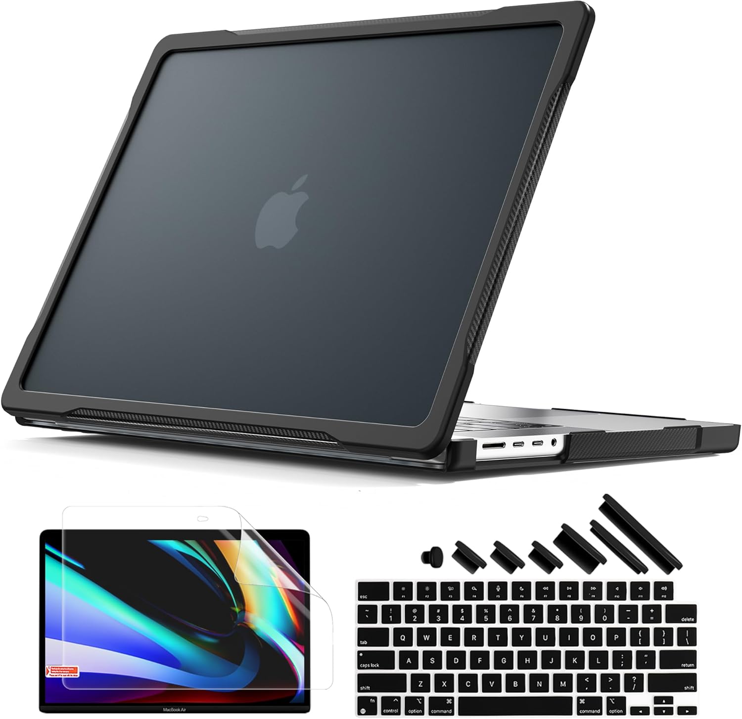 Batianda Funda de protección definitiva para MacBook Pro 14 2021 2023 modelo A2442A2779, bordes de fibra de carbono mate, a prueba de golpes,