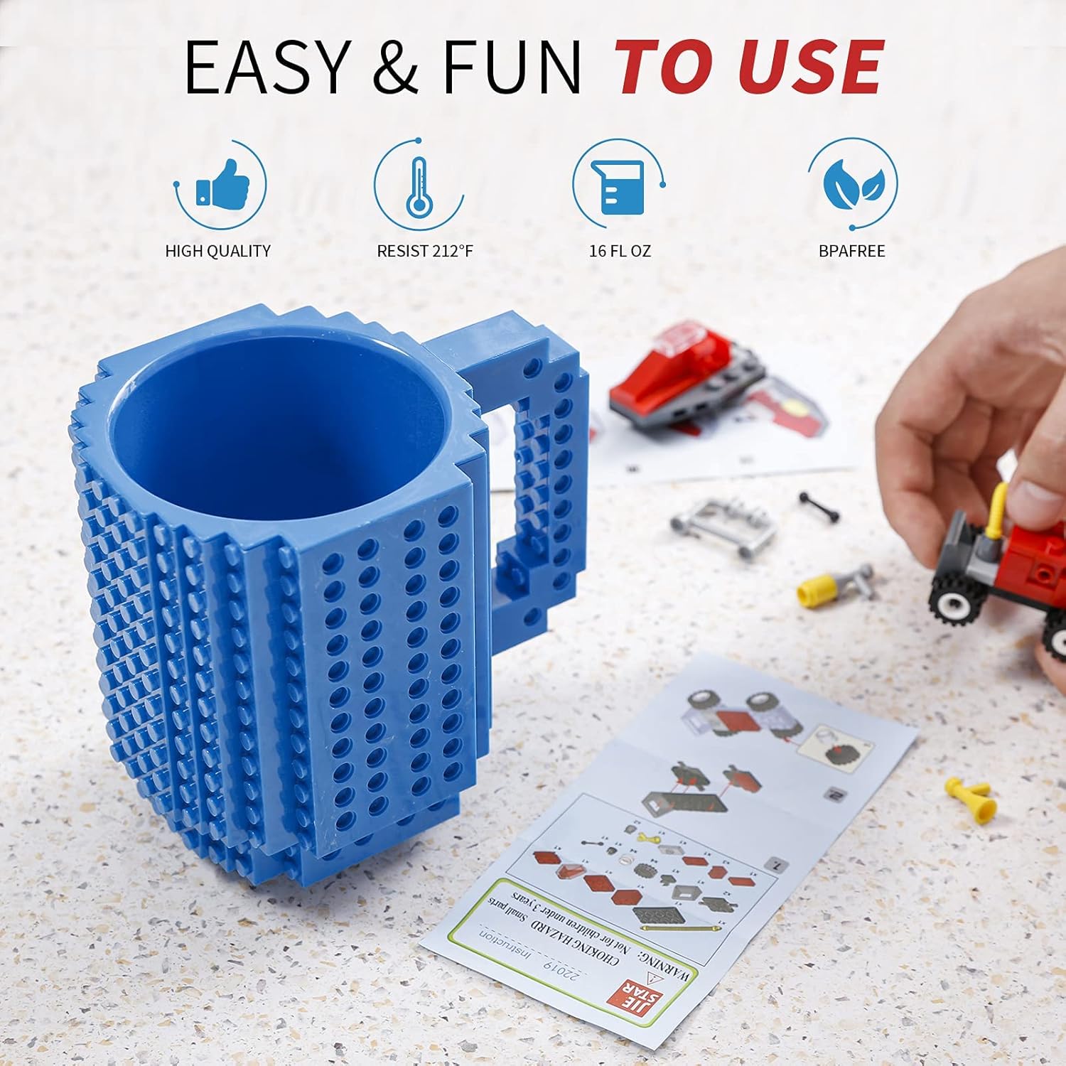 Taza de café con diseño exclusivo de bloques de ladrillos incorporados, compatible con Lego idea de regalo para día de San Valentín, cumpleaños,