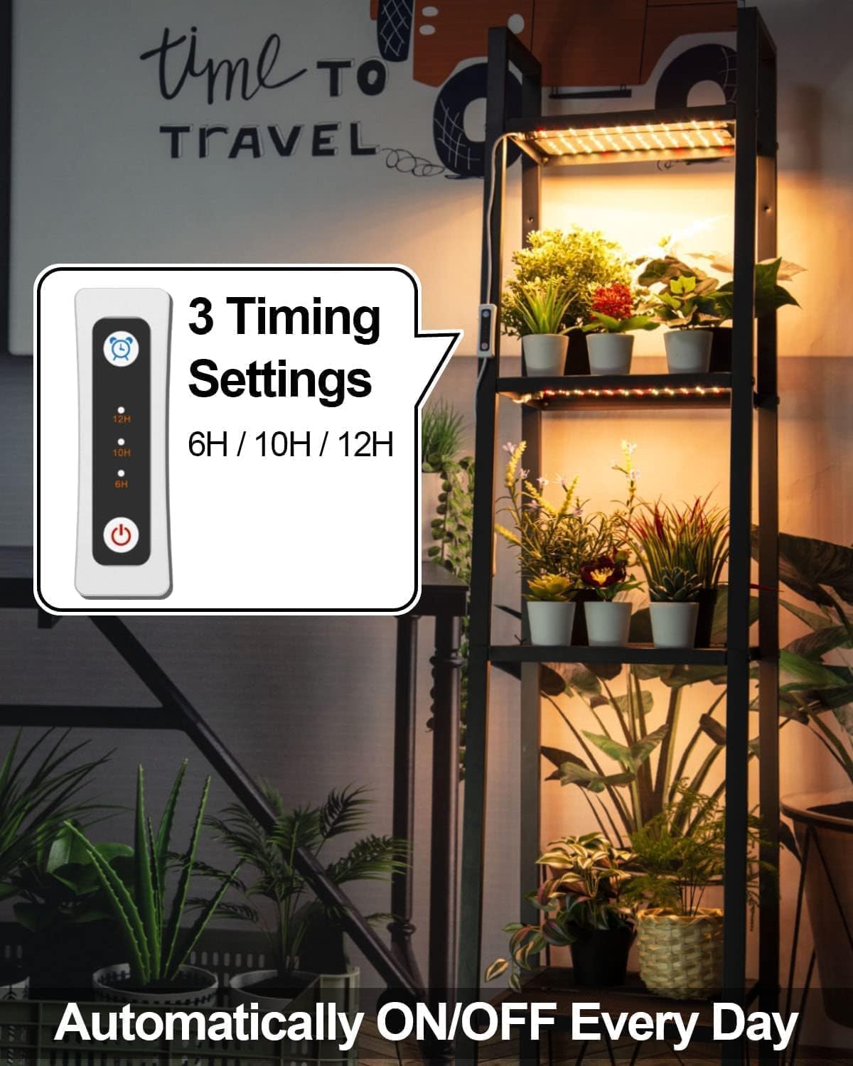 DOMMIA Luces de cultivo para plantas de interior, paquete de 3 luces LED de espectro completo con temporizador de encendido y apagado automático,