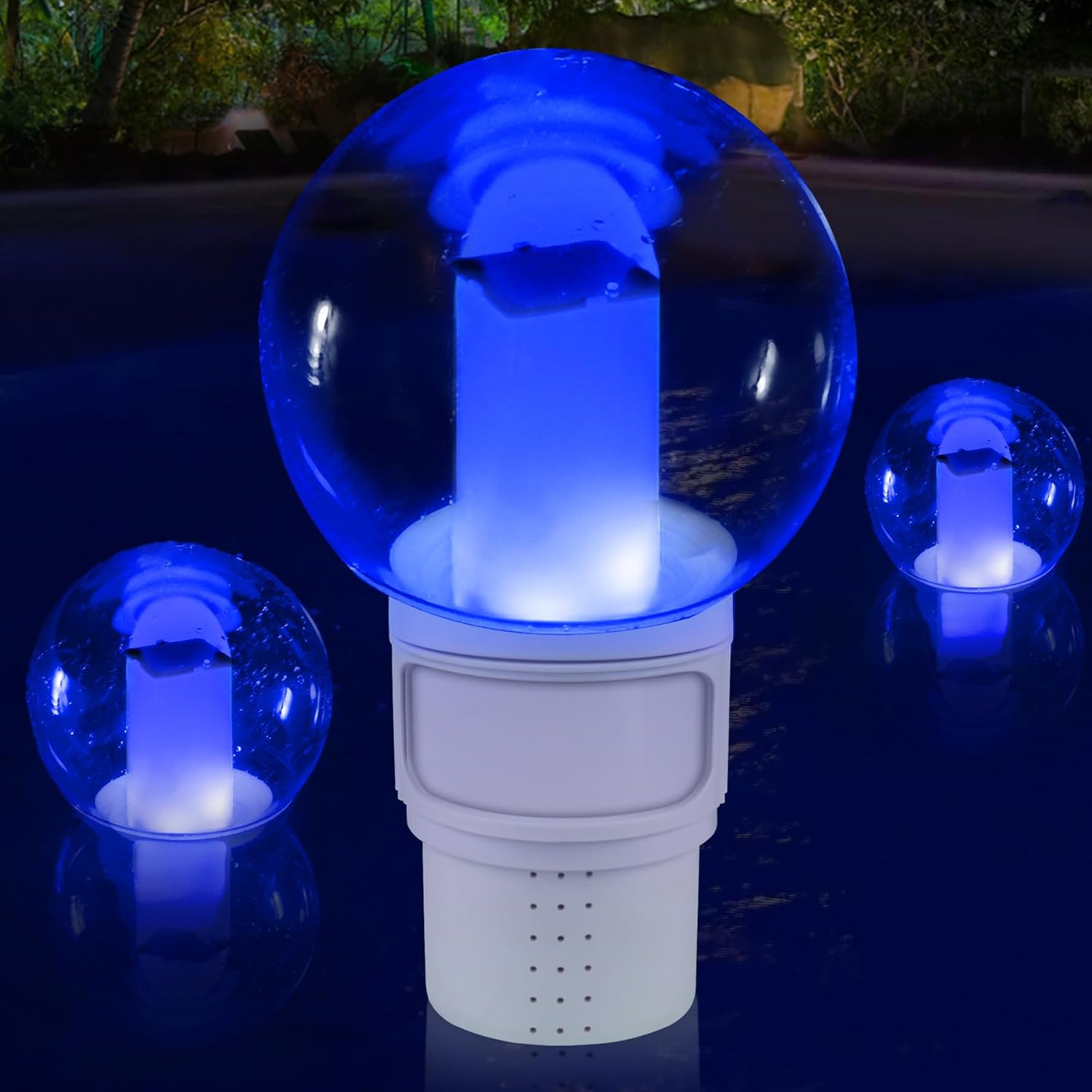 Flotador de cloro para piscina, flotador de cloro con luces de llama solares, dispensador de cloro flotante, flotador de cloro para bañera de