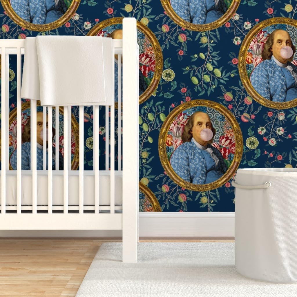 Spoonflower Muestro de papel tapiz extraíble – Benjamin Franklin Botánico Caprichoso Retrato Histórico Papel pintado personalizado pre-pegado
