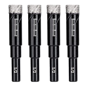 SWZHAI – Juego de 4 brocas de diamante seco de 12 pulgada, kit de sierra de agujero de diamante de vástago redondo para piedra de granito, mármol, SWZHAI – Juego de 4 brocas de diamante seco de 12 pulgada, kit de sierra de agujero de diamante de vástago redondo para piedra de granito, mármol,