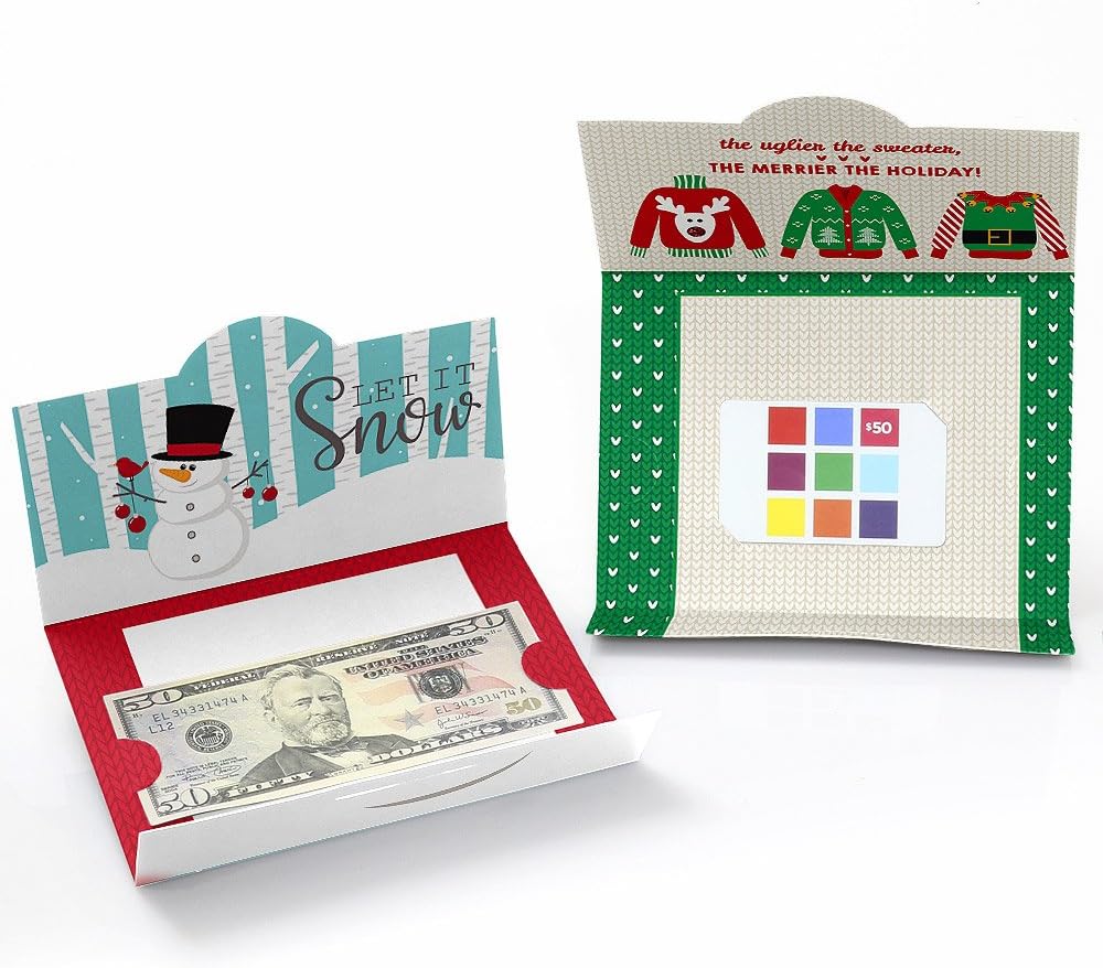 Big Dot of Happiness Tarjetas navideñas surtidas, dinero de Navidad y tarjeteros de regalo, juego de 8