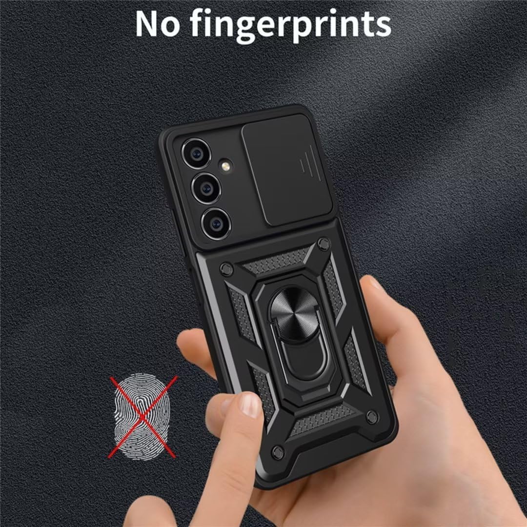 FCSWEET Compatible con fundas para cámara deslizante Samsung A32 4G, soporte de ventana de empuje de grado militar, anillo giratorio de 360, soporte