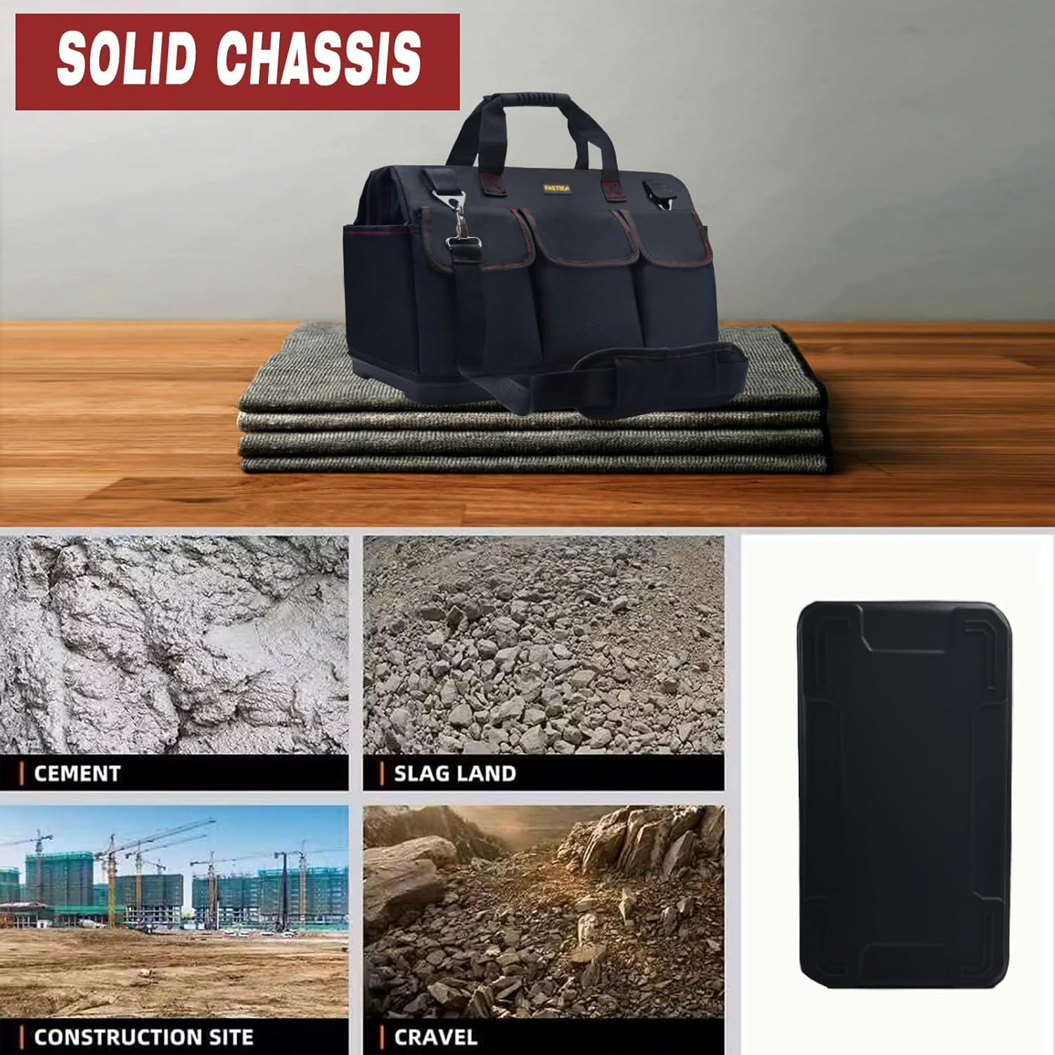 FASTECH Bolsa de herramientas inferior resistente de 20 pulgadas con boca ancha para almacenamiento de herramientas, portador y organizador, bolsa