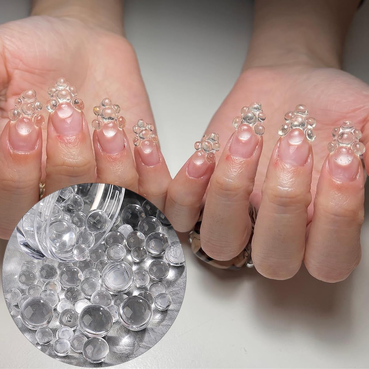 Cuentas de agua transparente para arte de uñas, cuentas de gotas de agua 3D, bolas de burbujas redondas transparentes de 0.18 a 0.27 pulgadas para