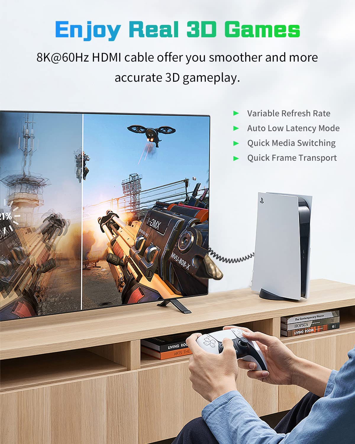Duttek 8K HDMI a HDMI en espiral de 6 pies5.9 ft, cable en espiral HDMI 2.1 de 48 Gbps, cable HDMI extremo delgado macho a macho soporta 8K 60Hz, 4K