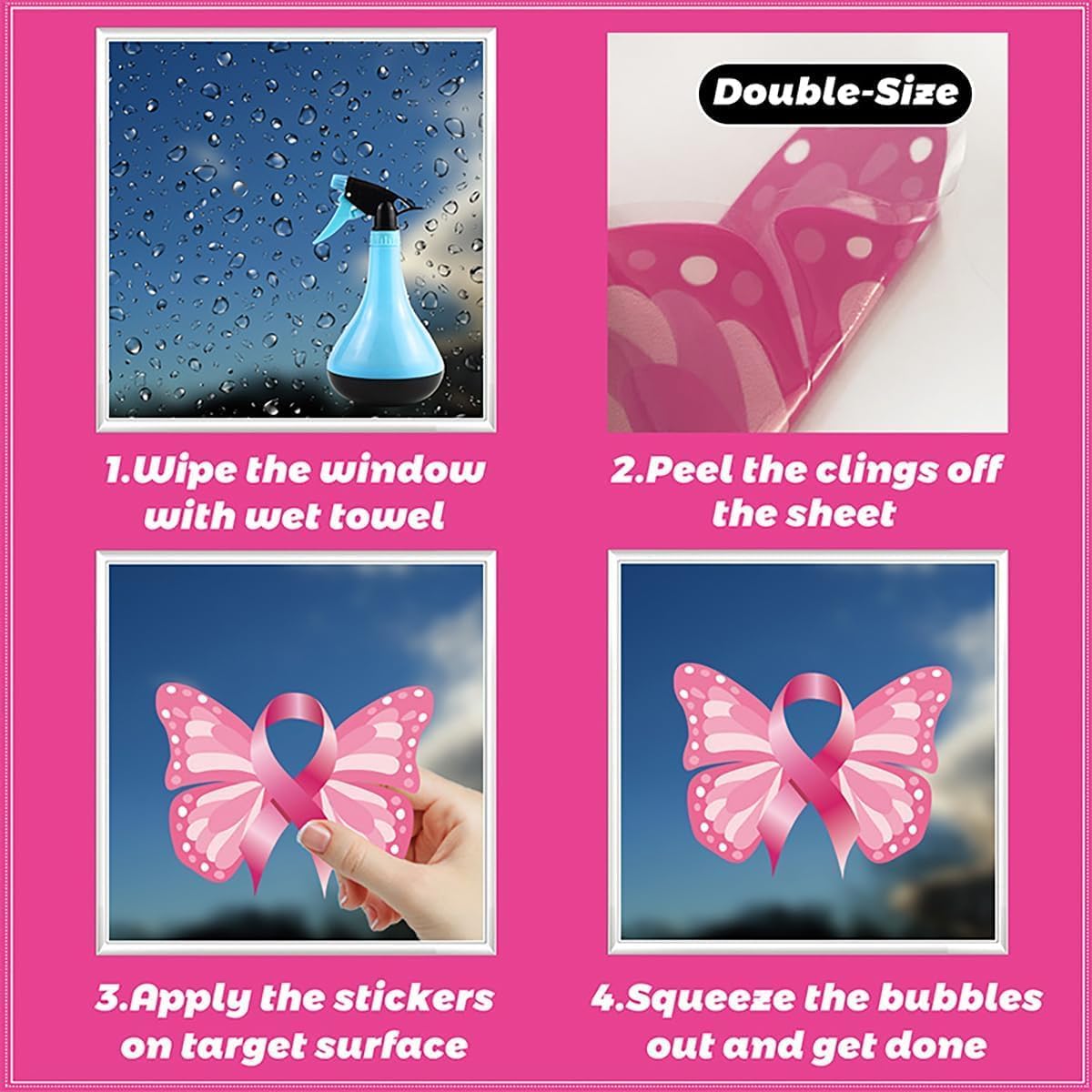 9 hojas de calcomanías para ventana de cáncer de mama para vidrio, cinta rosa para mujer, calcomanías de concientización sobre el cáncer de mama,
