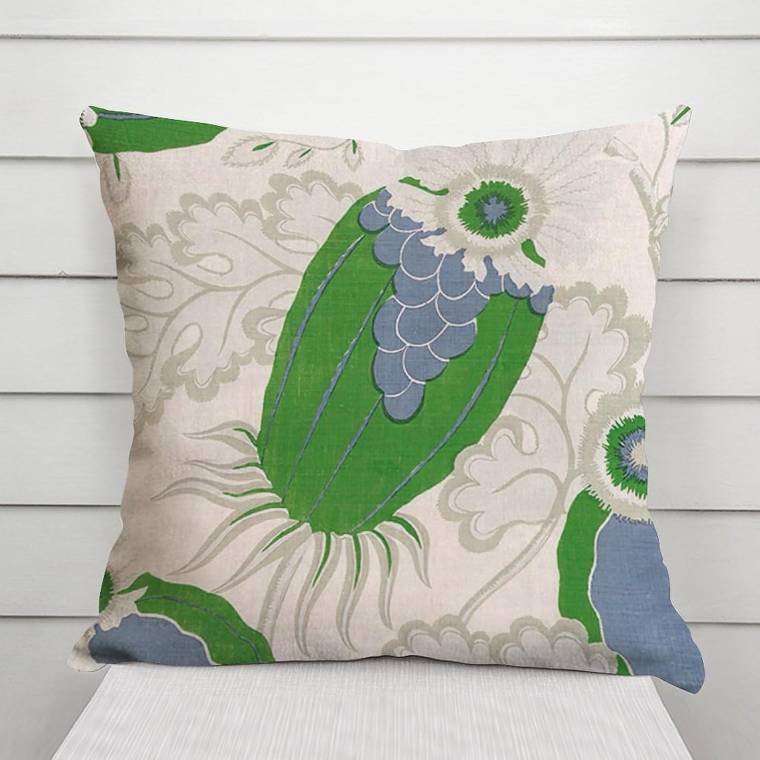 Funda de almohada estilo chinoiserie verde, floral, azul, marfil, funda de almohada europea verde, funda de cojín asiática, 20 x 20 pulgadas, funda