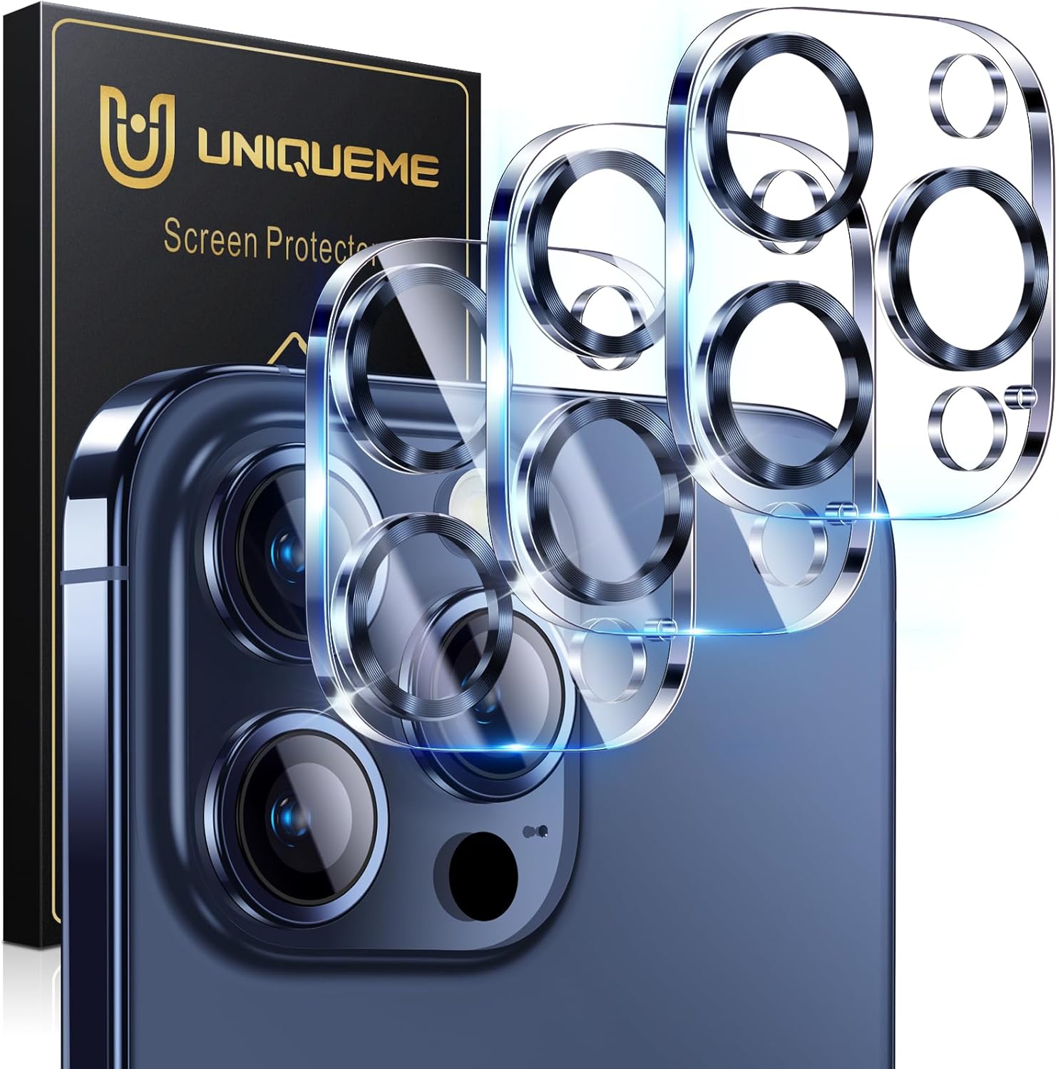 UniqueMe Protector de lente de cámara compatible con 3 unidades de iPhone 15 ProiPhone 15 Pro Max, protección contra caídas Ultra duradero