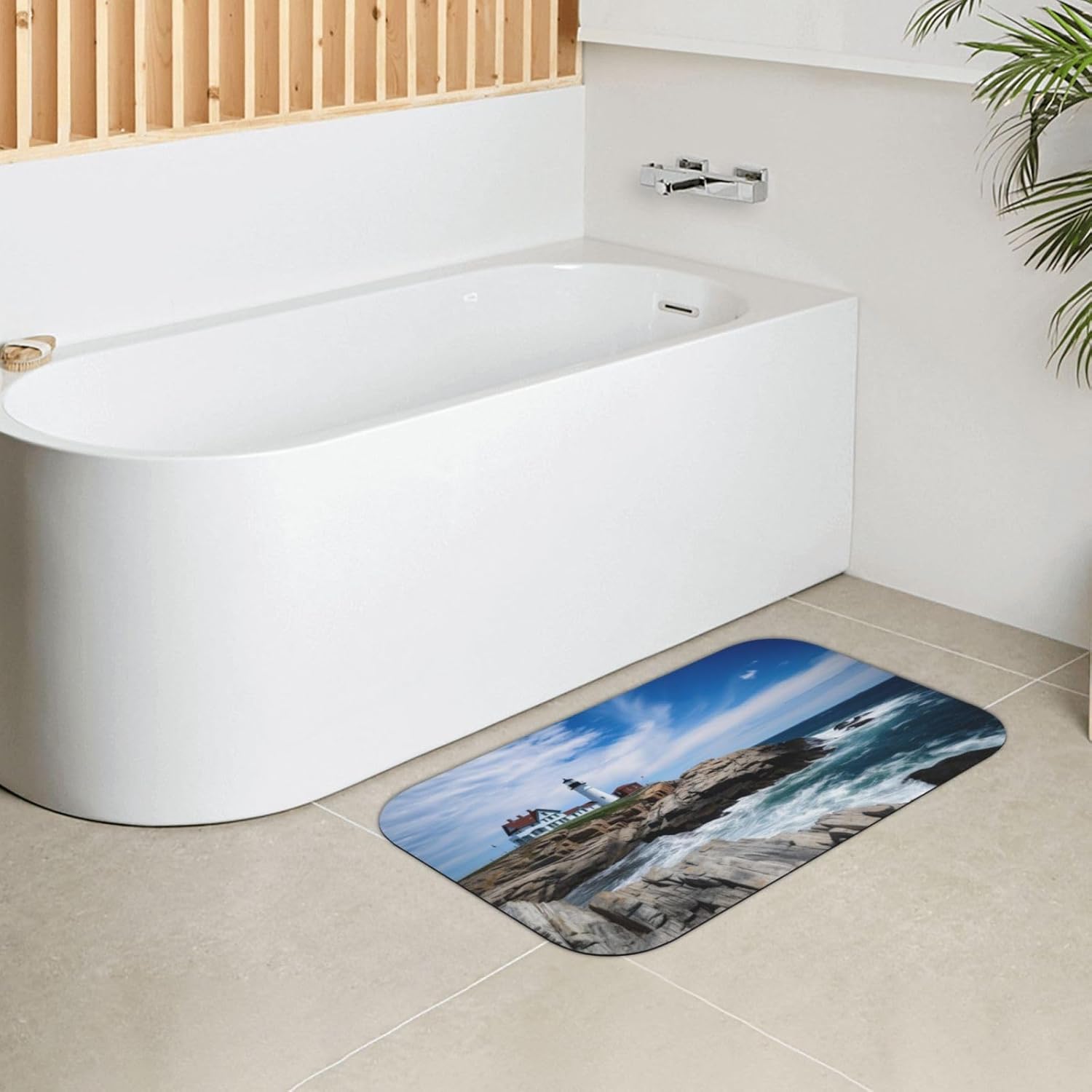 Sea Lighthouse – Tapete de baño de diatomeas de 19.7 x 31.5 pulgadas (cuadrado), tapete de diatomita absorbente para puerta de entrada del hogar,