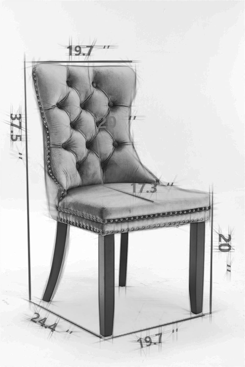 HABITRIO Juego de 2 sillas de comedor, sillas laterales tapizadas de madera maciza con patas de acero inoxidable cromadas, cabeza de clavo y anillo