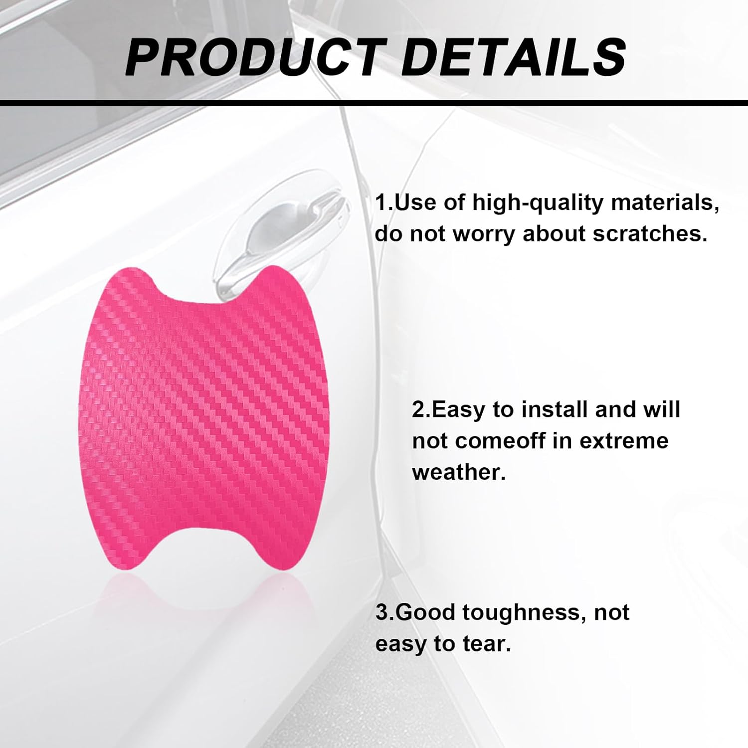 4 calcomanías para manija de puerta de automóvil, películas protectoras de fibra de carbono para manija lateral de puerta de automóvil, protector