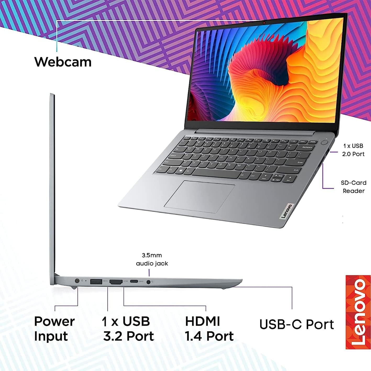 LENOVO Ideapad 1i – Laptop HD de 14.0 pulgadas, procesador Intel Pentium Silver N5030, 4 GB de RAM, SSD de 1 TB, gráficos Intel HD, cámara web HD,