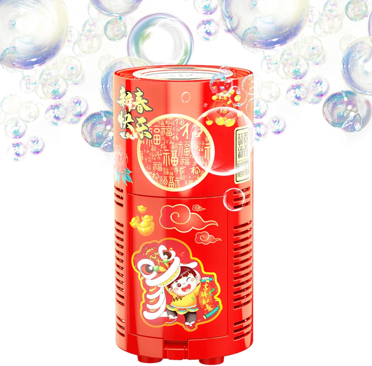 Máquina de burbujas de fuegos artificiales con solución de burbujas de 2.7 fl oz, máquina automática portátil de burbujas con luces y música para