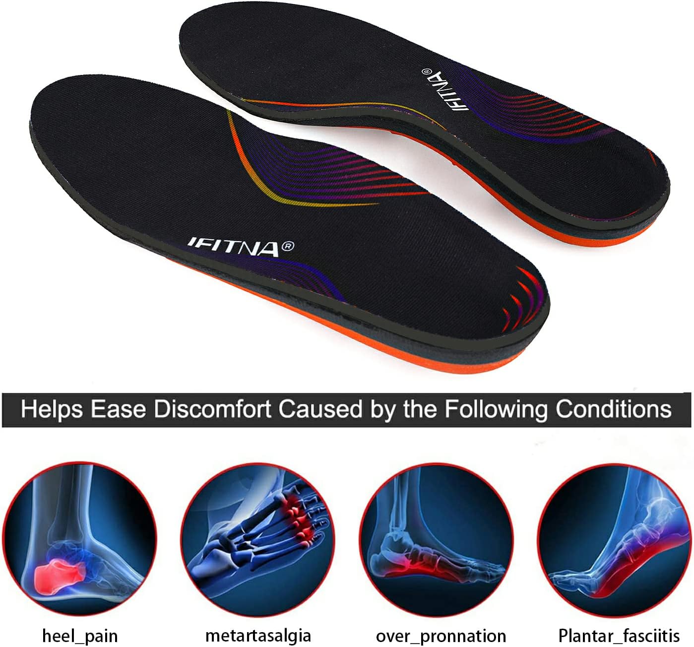 iFitna Plantillas ortopédicas clásicas para zapatos de longitud completa con soporte de arco, unisex, alivian el dolor metatarsiano, arco y talón,