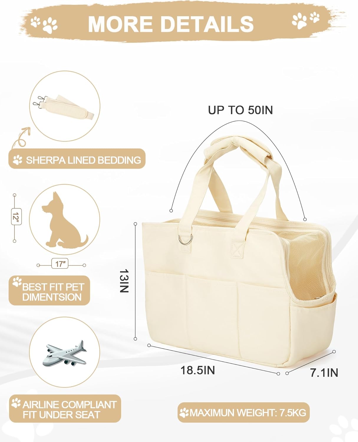 Bolsa transportadora para perros con capacidad para hasta 20 libras, bolsa de algodón con lados suaves, transportadores de perros y gatos para gatos