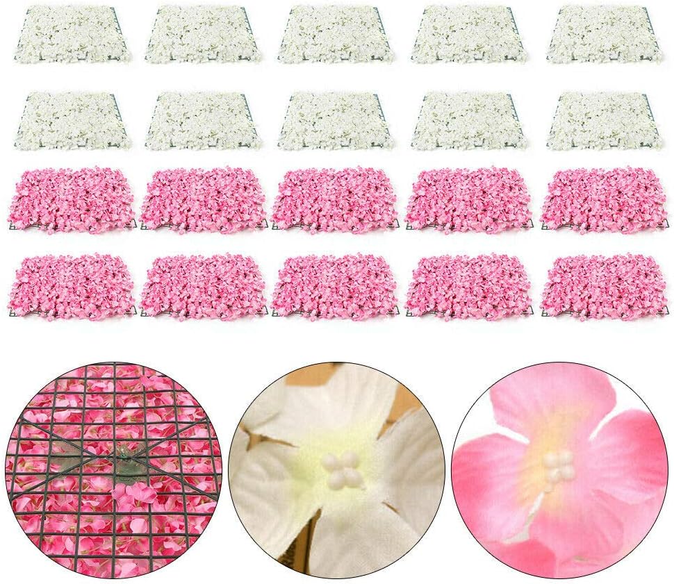 TBVECHI Paneles de flores para decoración de pared, panel de fondo de pared de flores artificiales, decoración de flores, 23.6 x 15.7 in (24 x 16